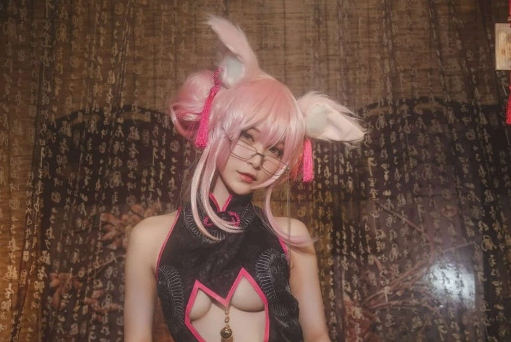 铁板烧鬼舞w cos FGO·玉藻前黑旗袍作品图集-ACGAI艺图