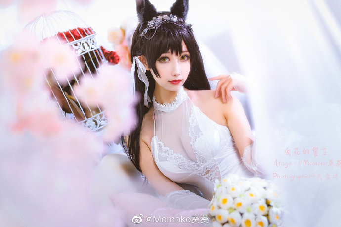 Momoko葵葵cos《碧蓝航线》的爱宕，白花舞动的迷恋-ACGAI艺图